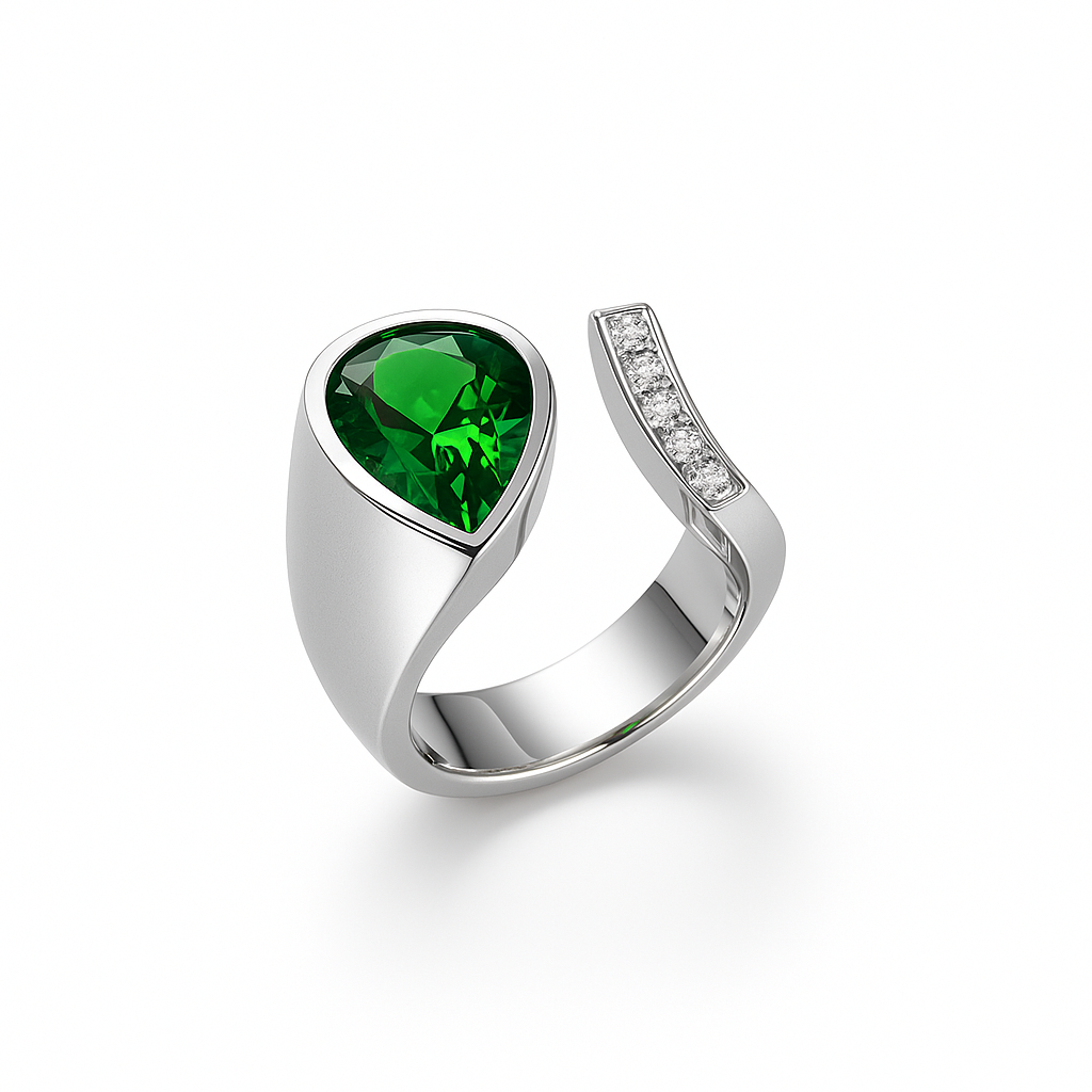 Ring mit Turmalin 3,70 ct. und Brillanten 0,09 ct. in 18 Karat Weißgold