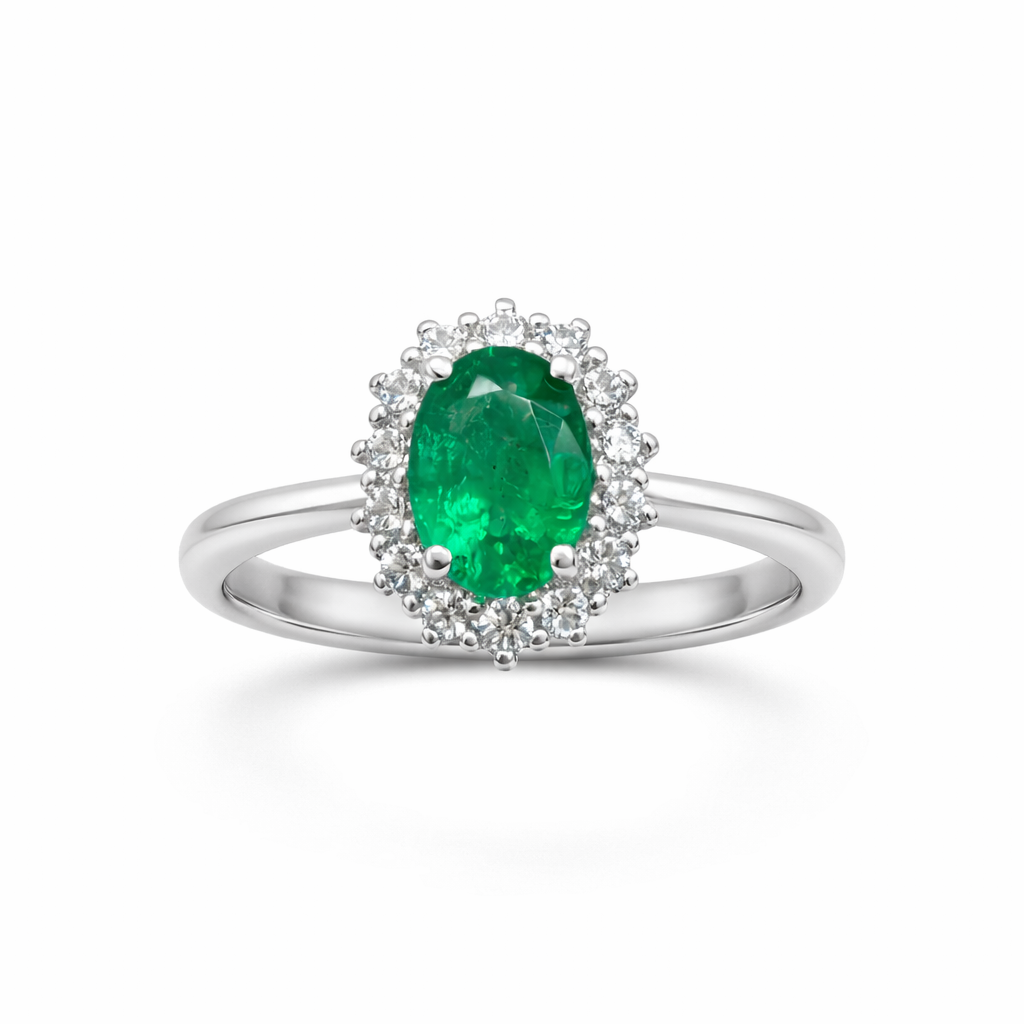Ring mit Smaragd 0,77 ct und Brillanten 0,29 ct