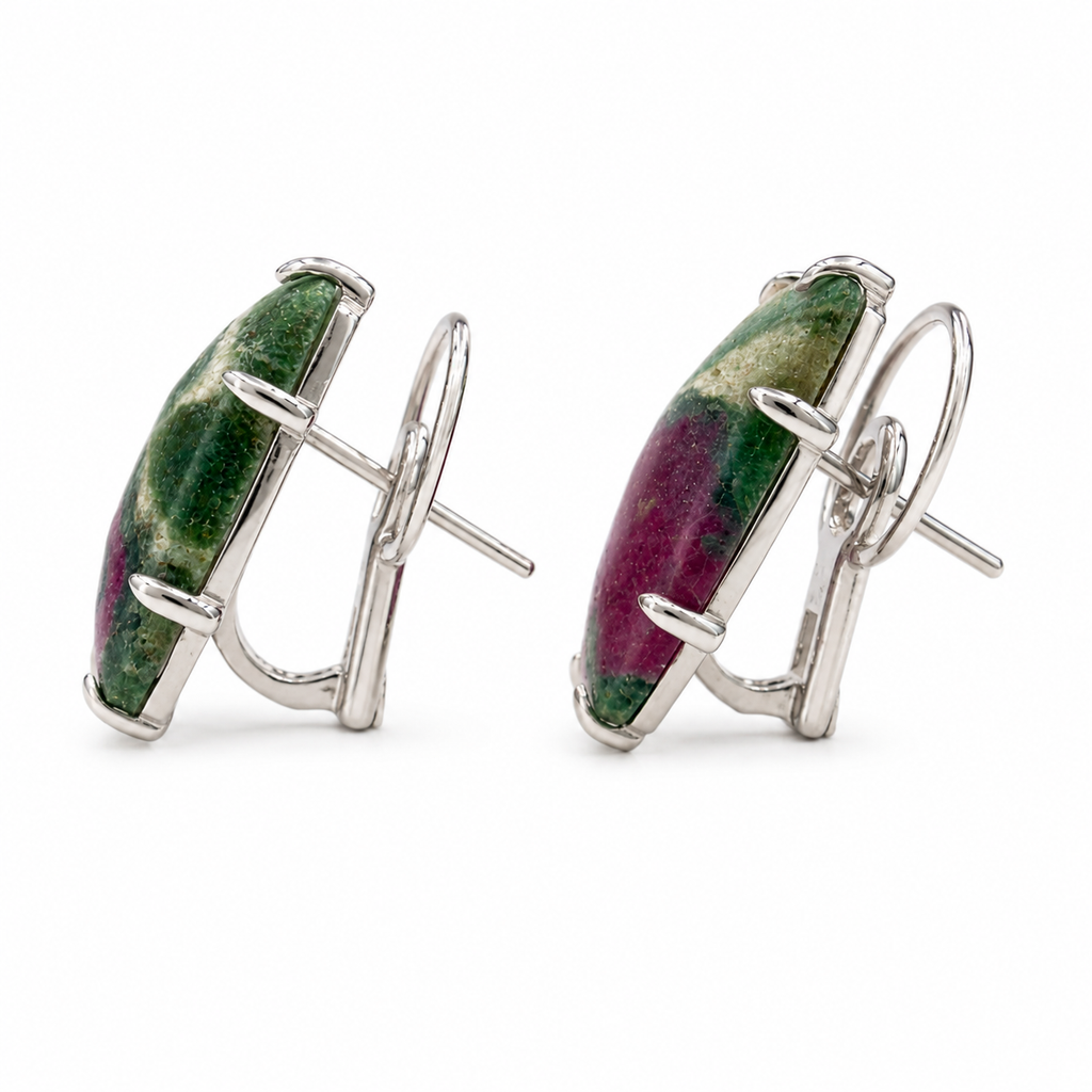 Ohrschmuck mit Smaragd und Rubin 24,27ct. in 18 Karat Weissgold