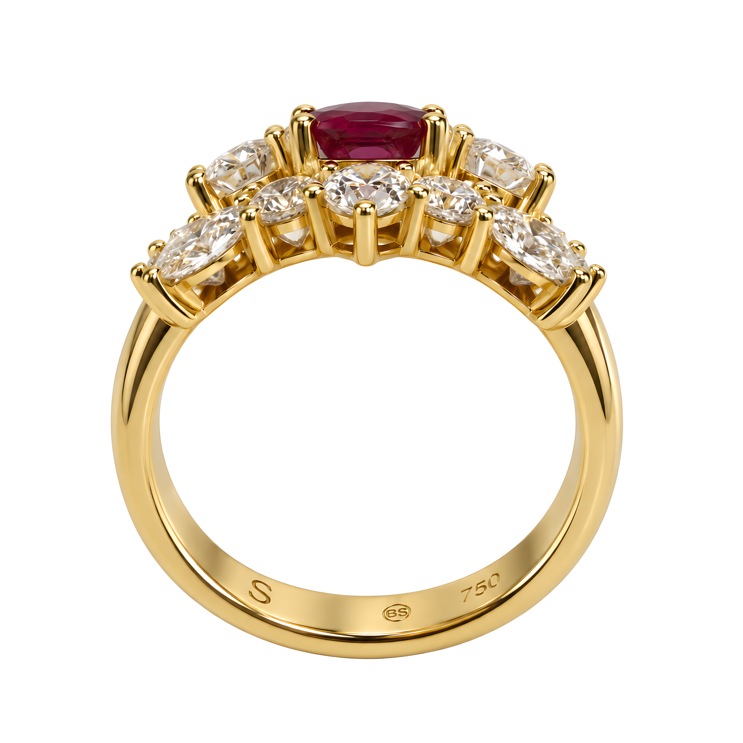 Ring mit Rubin 1,47ct. und Brillanten 1,58ct. in 18 Karat Gelbgold