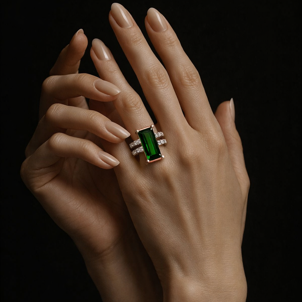 Ring mit grünem Turmalin und Brillanten