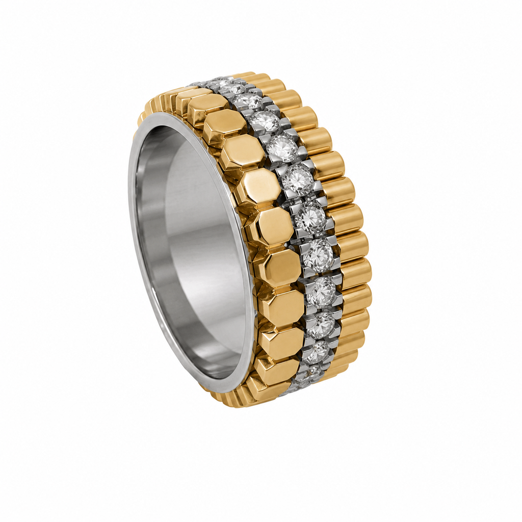 Ring mit drehbaren Schienen (individualisierbar) aus 18 Karat Gold mit 31 Brillanten 0,85 ct.