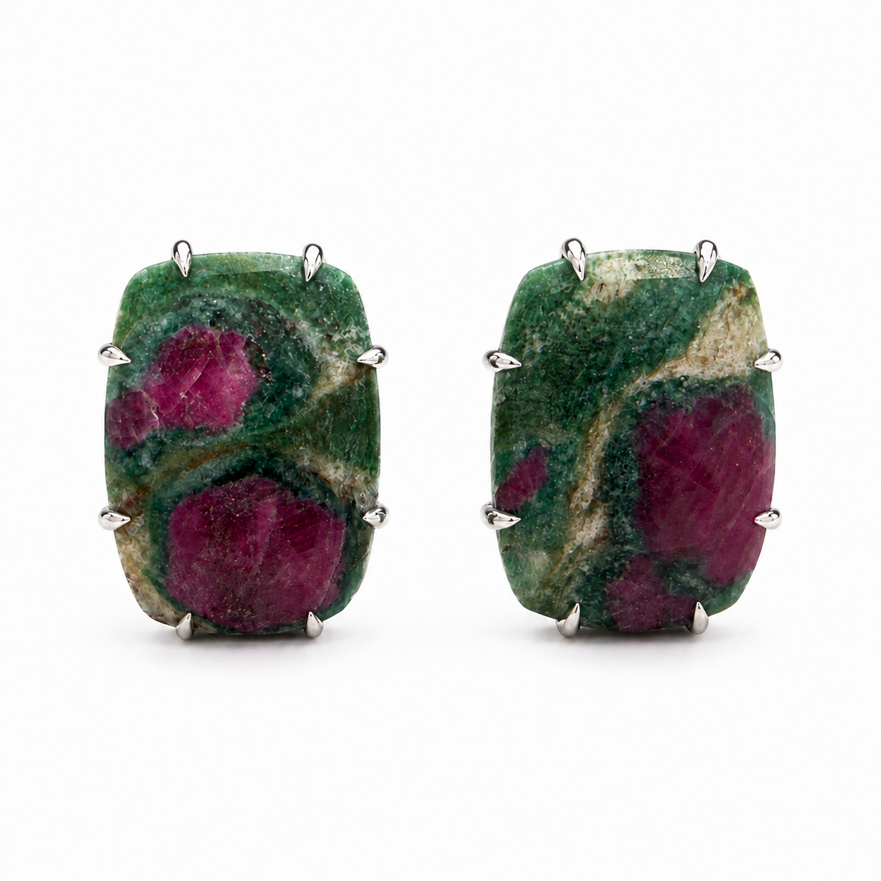 Ohrschmuck mit Smaragd und Rubin 24,27ct. in 18 Karat Weissgold