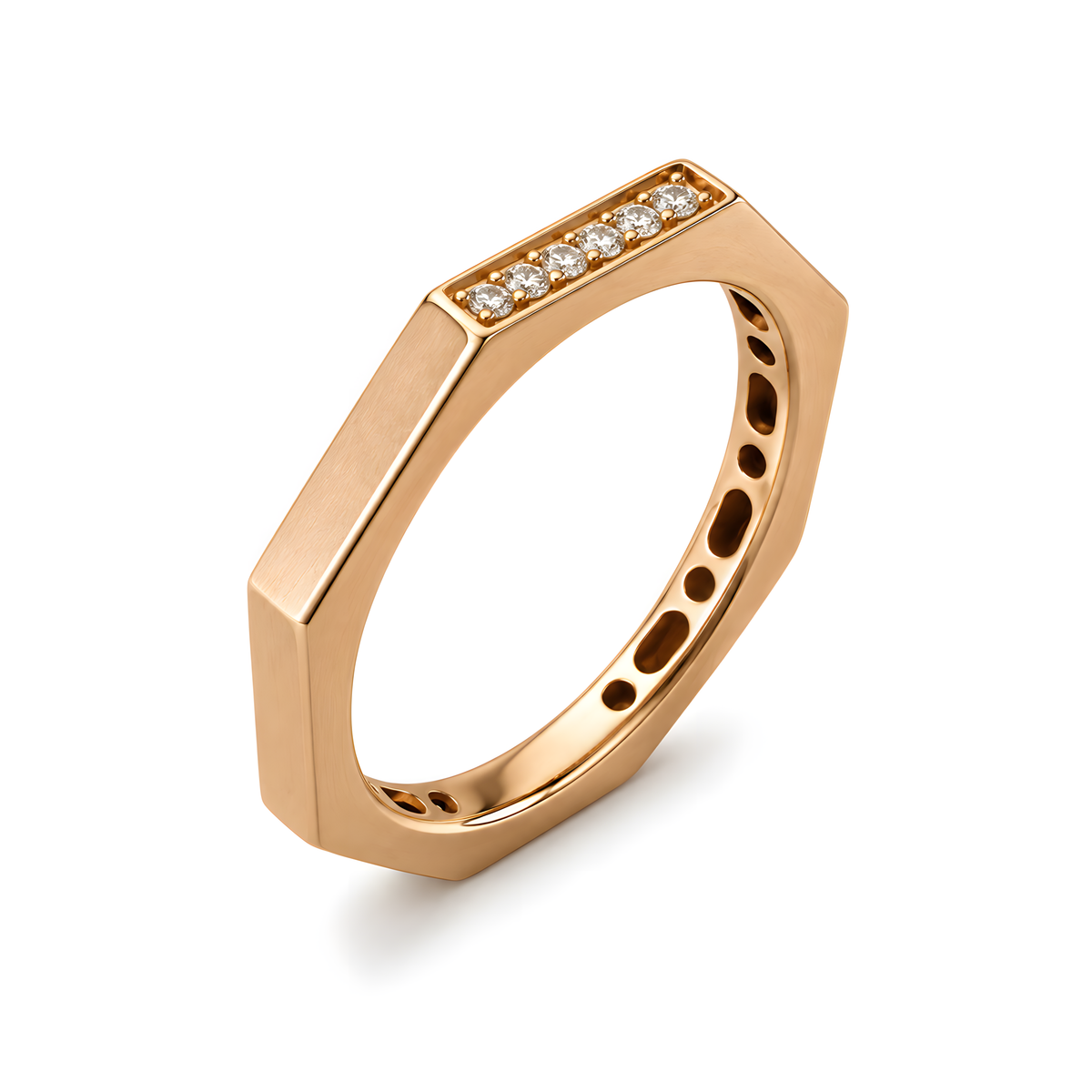 Ring in Achteckform mit Brillanten 0,05 ct. in 18 Karat Rotgold