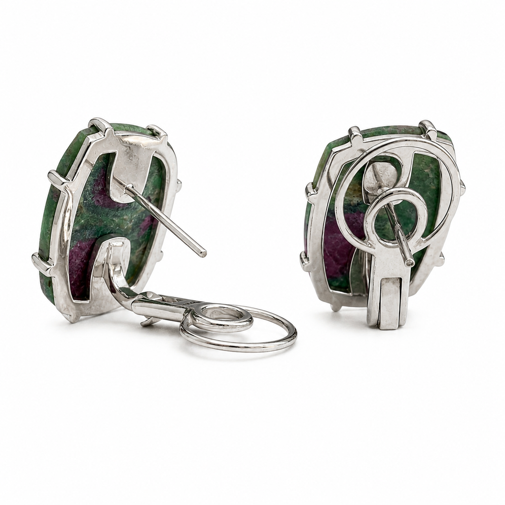 Ohrschmuck mit Smaragd und Rubin 24,27ct. in 18 Karat Weissgold