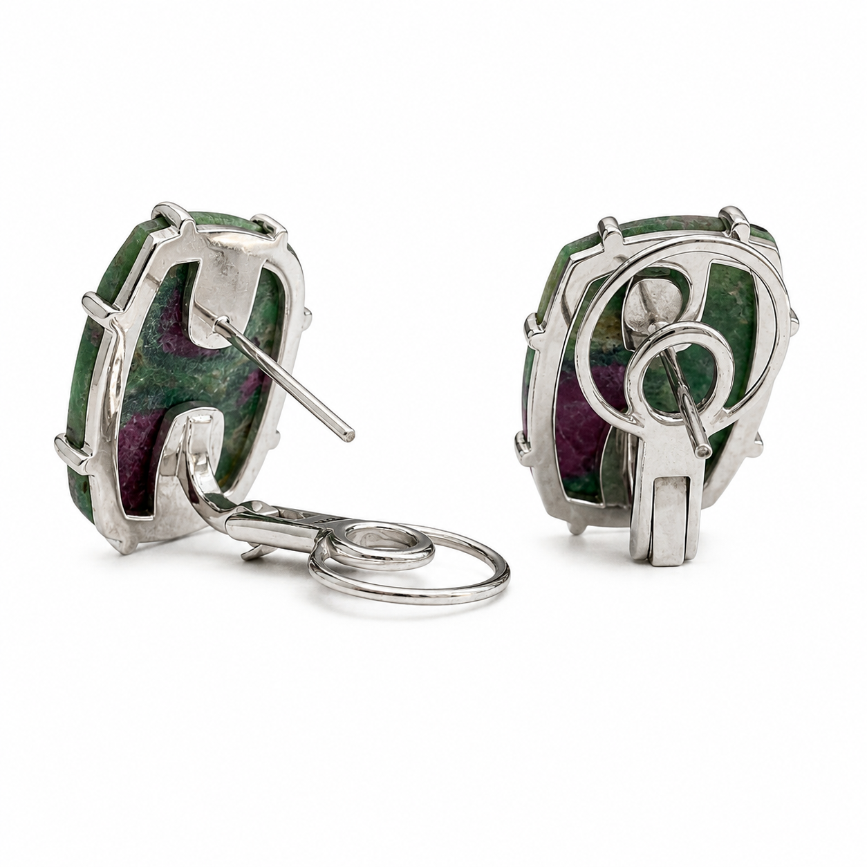 Ohrschmuck mit Smaragd und Rubin 24,27ct. in 18 Karat Weissgold