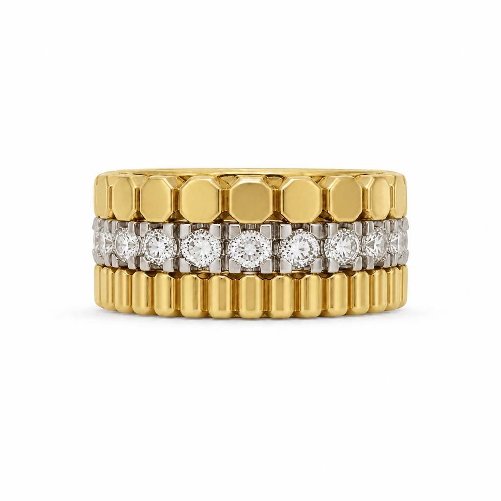 Ring mit drehbaren Schienen (individualisierbar) aus 18 Karat Gold mit 31 Brillanten 0,85 ct.