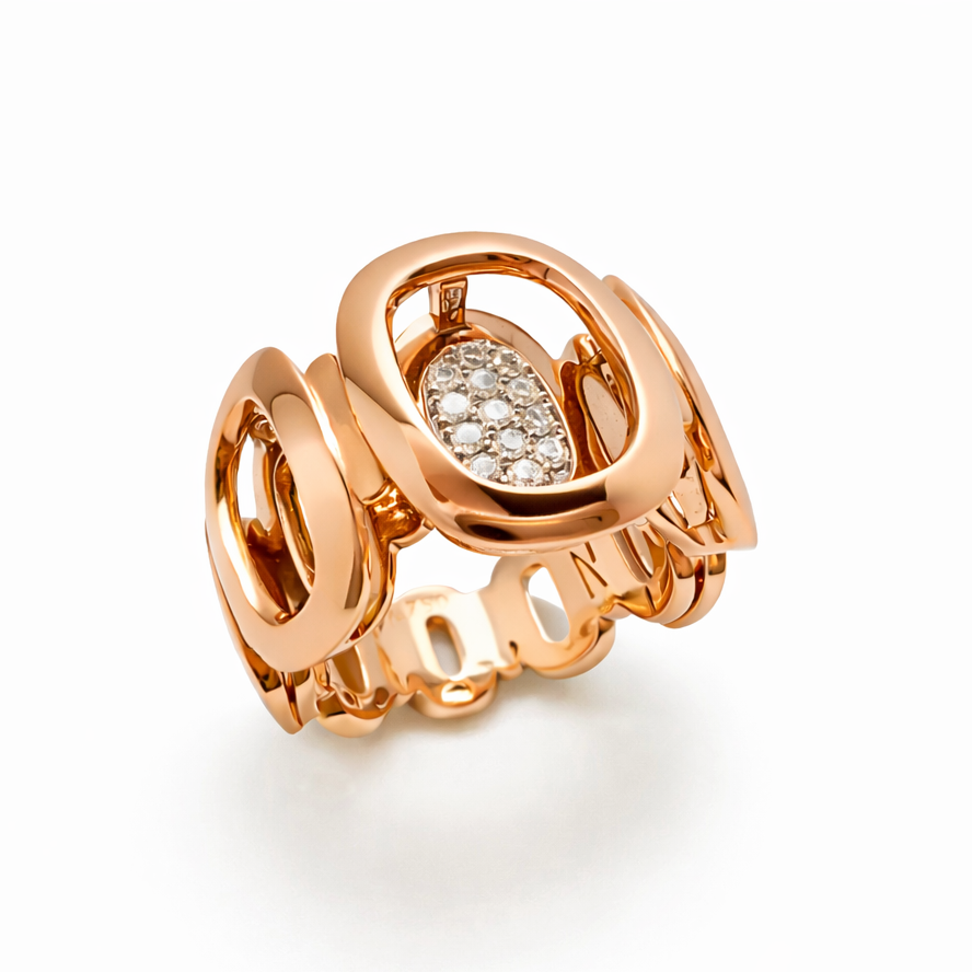 Ring in 18 Karat Rot- und Weißgold mit 0,14 ct. Brillanten Handgefertigt