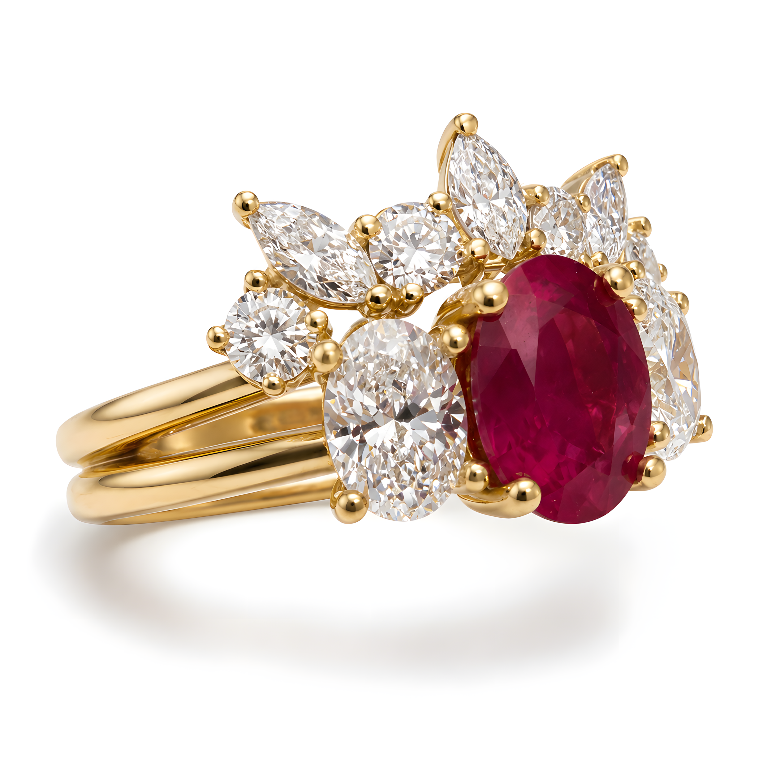 Ring mit Rubin 1,47ct. und Brillanten 1,58ct. in 18 Karat Gelbgold