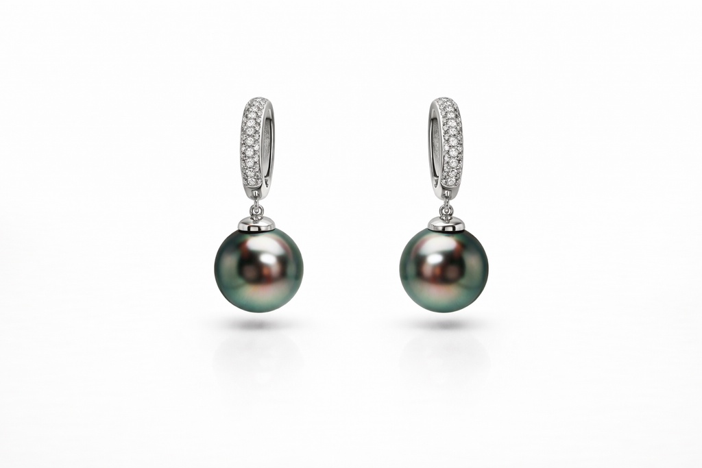 Ohrschmuck mit Tahitizuchtperle 11,5mm und Brillanten 0,30 ct aus 18 Karat Weißgold