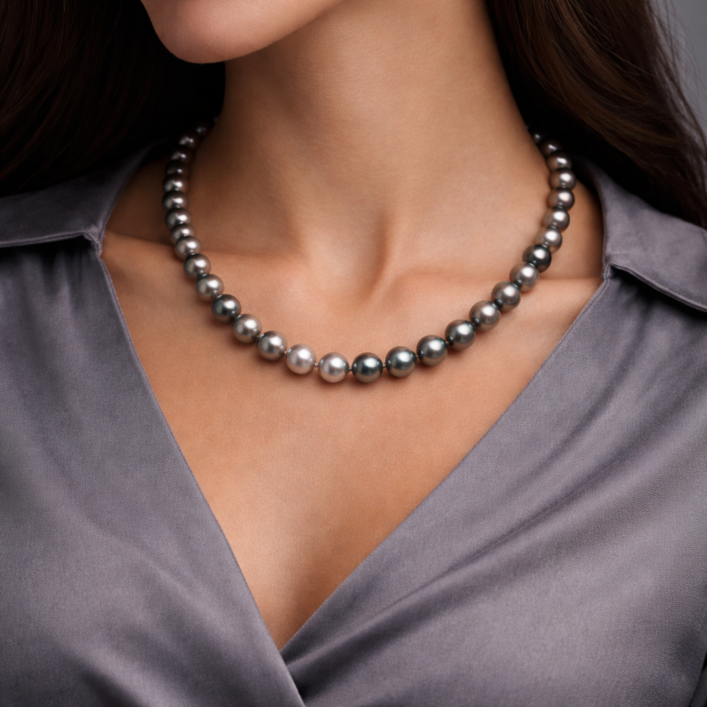 Tahitizucht-Perlencollier 10-11.3 mm mit Silber Magnetschließe