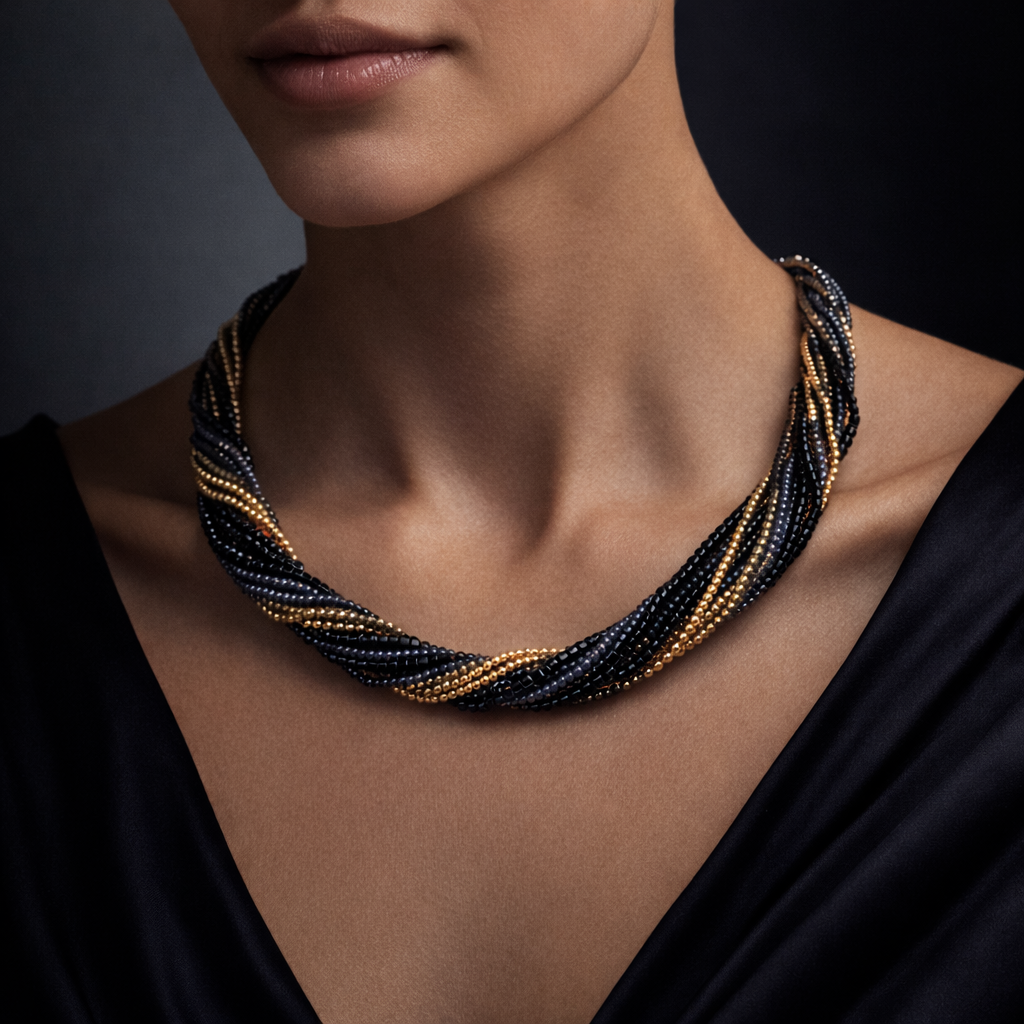 Steinkette aus Romanit, Onyx und Saphir mit Silber Magnetschließe