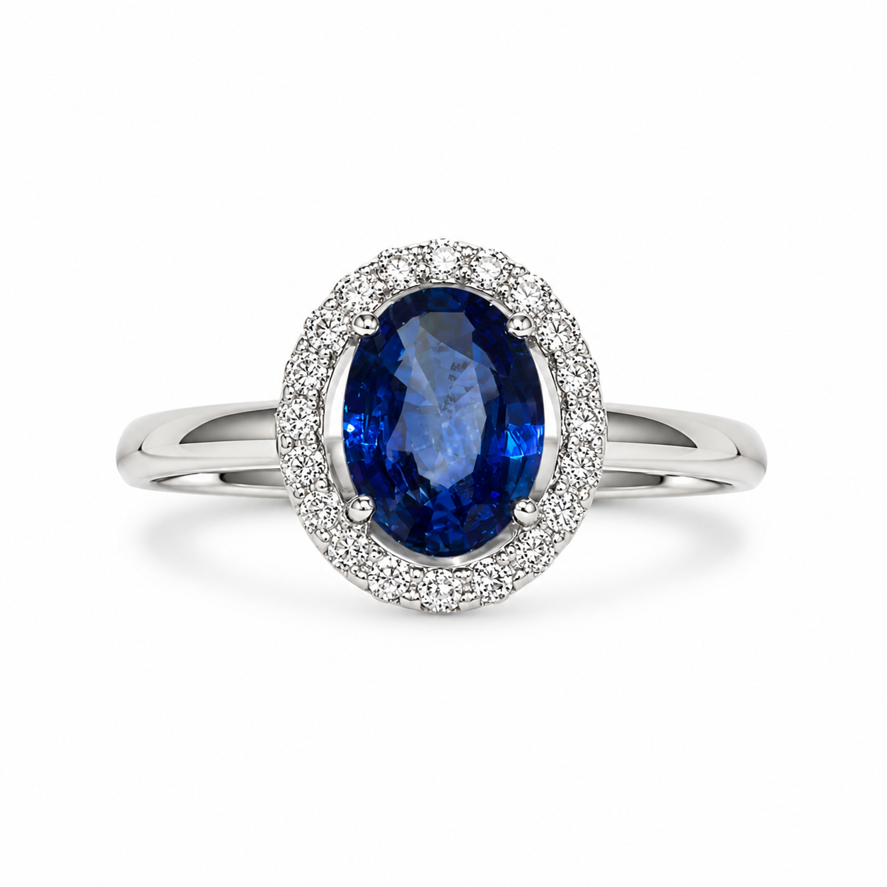 Ring mit Ceylon Saphir 1,06 ct. und Brillanten 0,18 ct in 18 Karat Weissgold