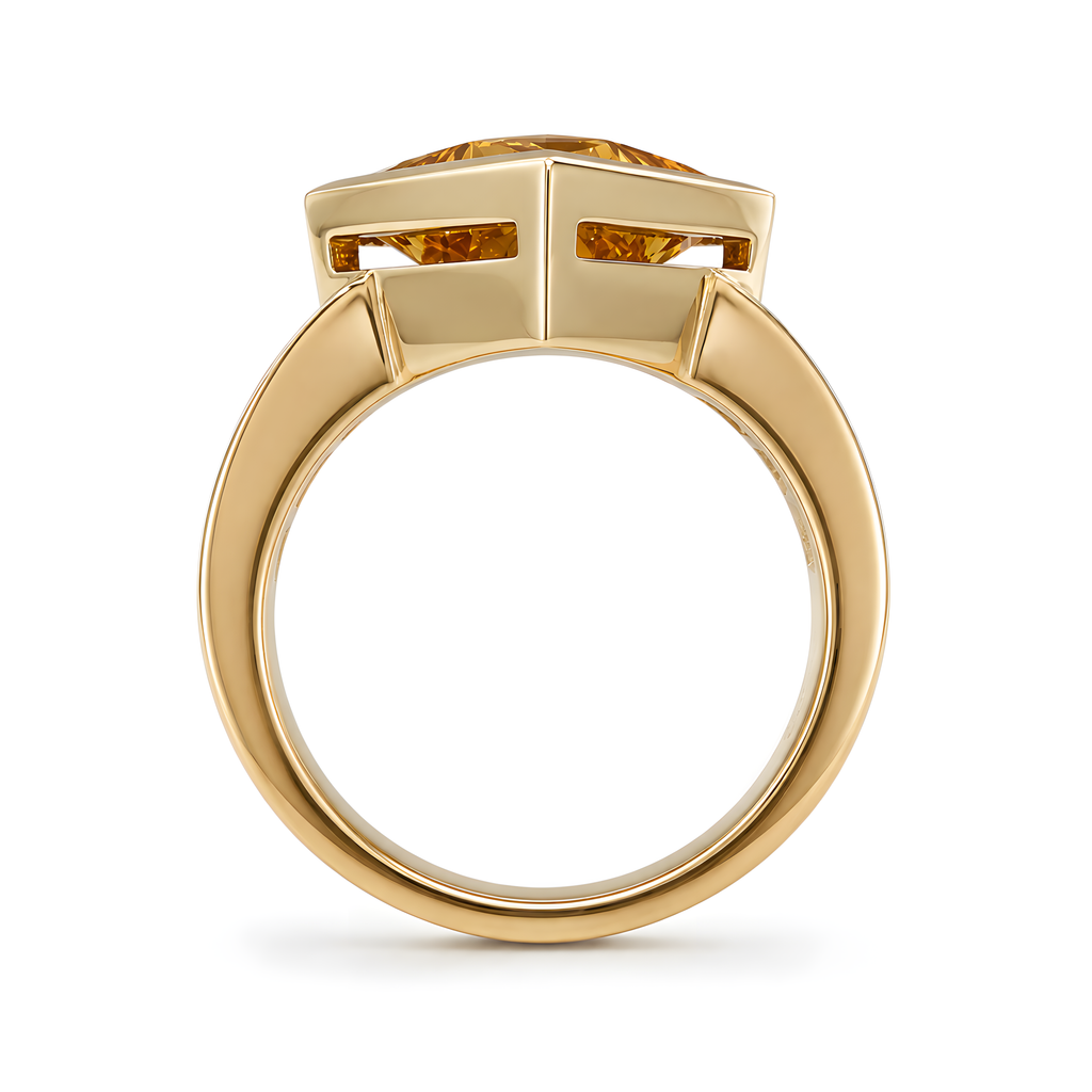 Ring mit Citrin 3,33ct. und Brillanten 0,54ct. in 18 Karat Gelbgold