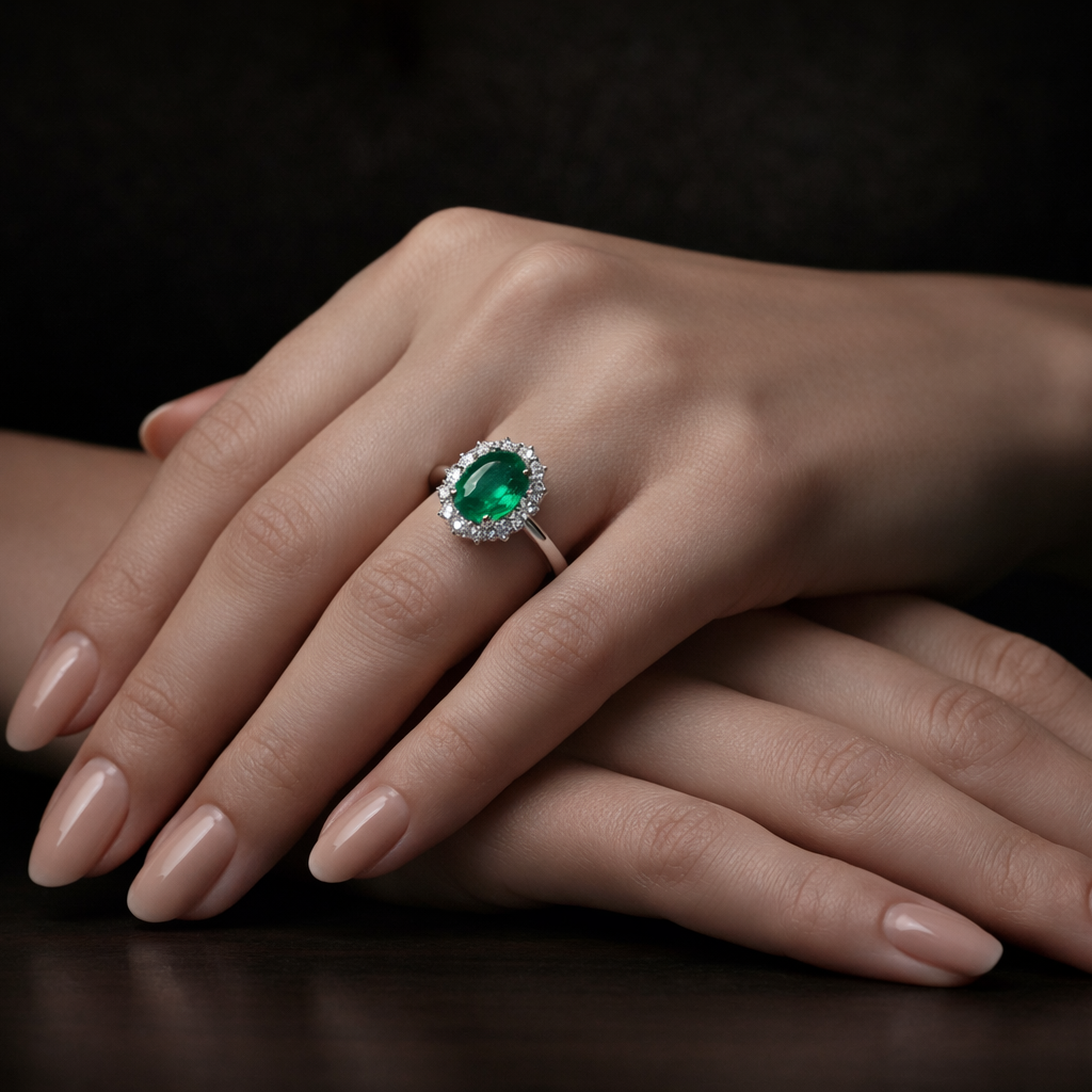 Ring mit Smaragd 0,77 ct und Brillanten 0,29 ct